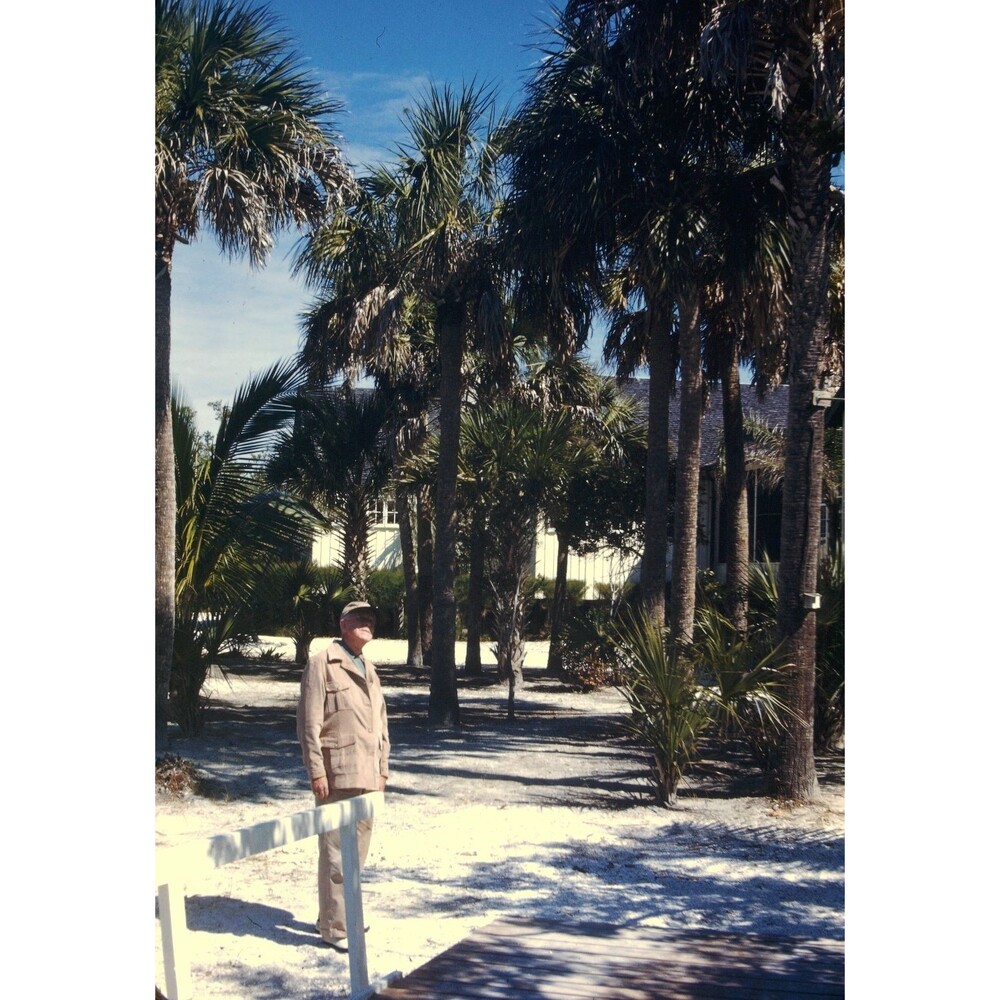Kodak Slide 1940s Red Border Kodachrome Older Gentleman Outside a Beach House